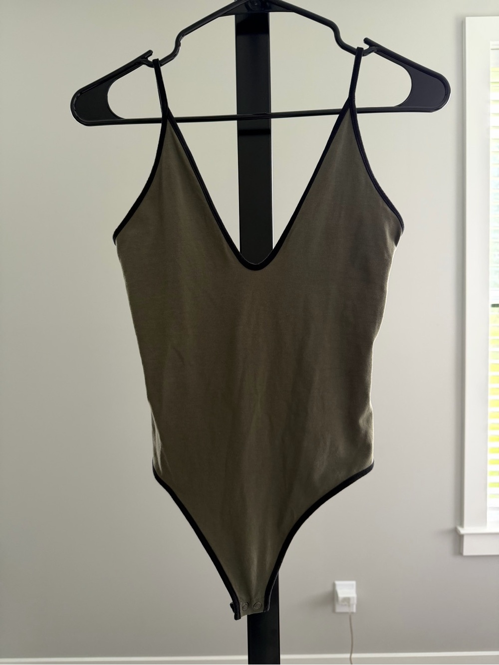 Express Olive Green One-Piece Bodysuit with Black Trim